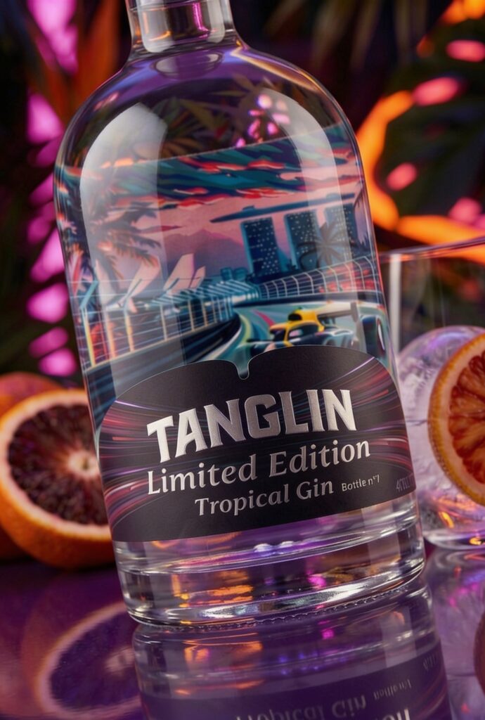 Packaging gin édition limitée typographie design Singapour 2024